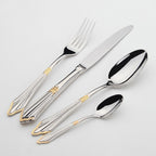 Gold finish stainless steel cutlery set, 24 or 48 piece with engraved pattern