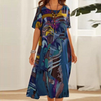 Women's short sleeve midi dress, loose fit mid-calf length casual summer dress