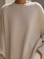 Women oversized pullover relaxed fit with ribbed round neckline and wide sleeves