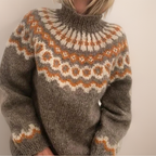 Women cotton wool turtleneck sweater with ribbed cuffs and high neck collar