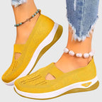Women's orthopaedic slip-on shoes with knitted upper and thick cushioned sole