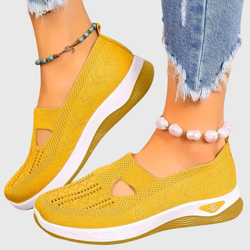 Women's orthopaedic slip-on shoes with knitted upper and thick cushioned sole