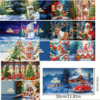 Diamond painting Christmas cards DIY kit with Santa and animal designs, 12pcs multicolor