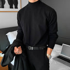 Men cotton half turtleneck sweater slim fit in black white and grey