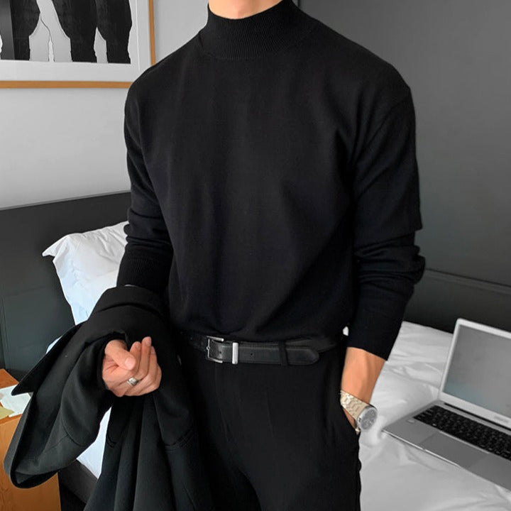 Men cotton half turtleneck sweater slim fit in black white and grey
