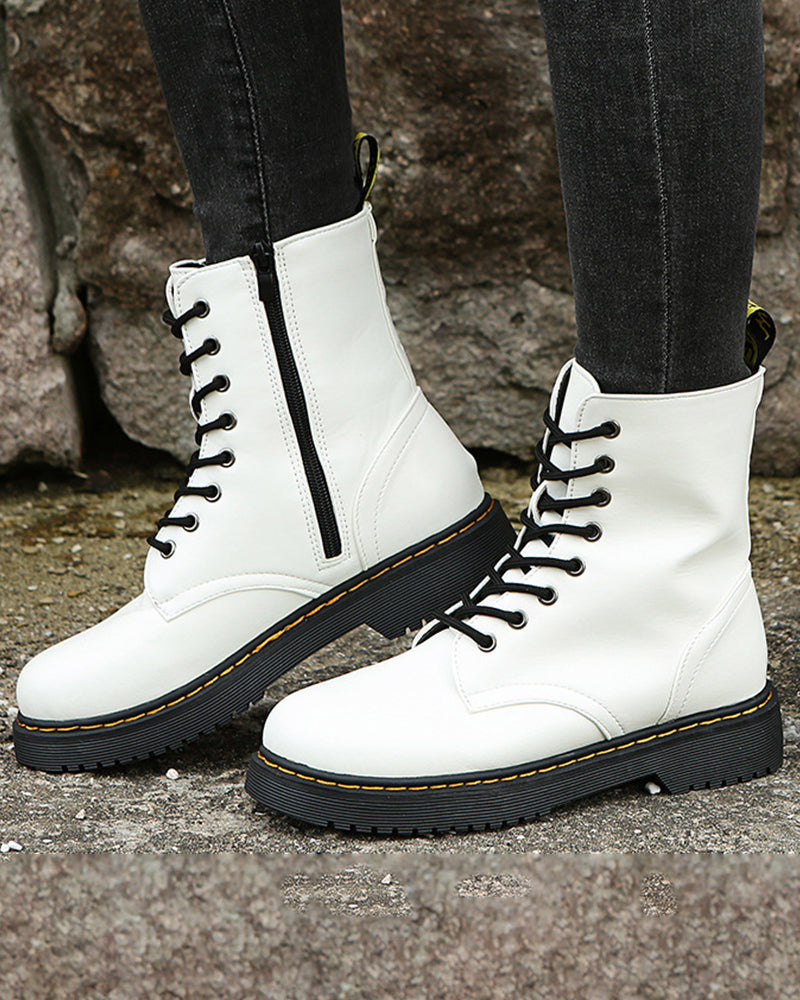 Women leather ankle boots with platform sole, casual spring style