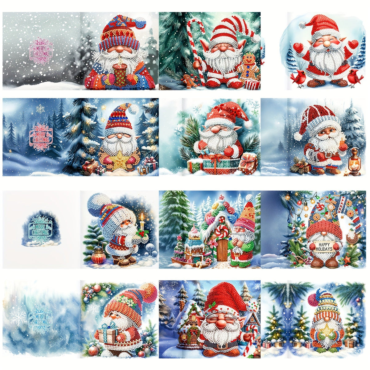 Diamond painting Christmas cards DIY set, 12 pieces, Santa Claus theme