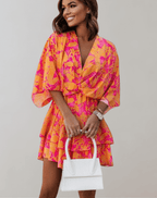 Women's midi dress with batwing sleeves and V-neckline, spring summer