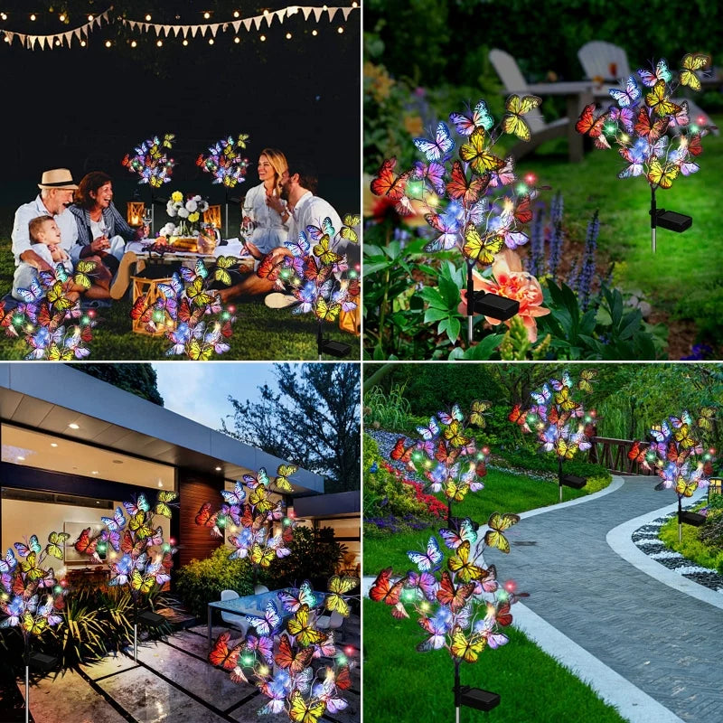 Solar butterfly lights outdoor garden decor, IP65 waterproof, 56 LED warm and colorful
