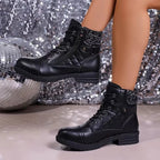 Women's leather ankle boots with side zipper and low block heel