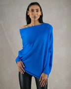 Women asymmetric draped pullover sweater with swing collar in multiple colours