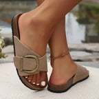 Women sandals with adjustable buckle strap in pink beige and black