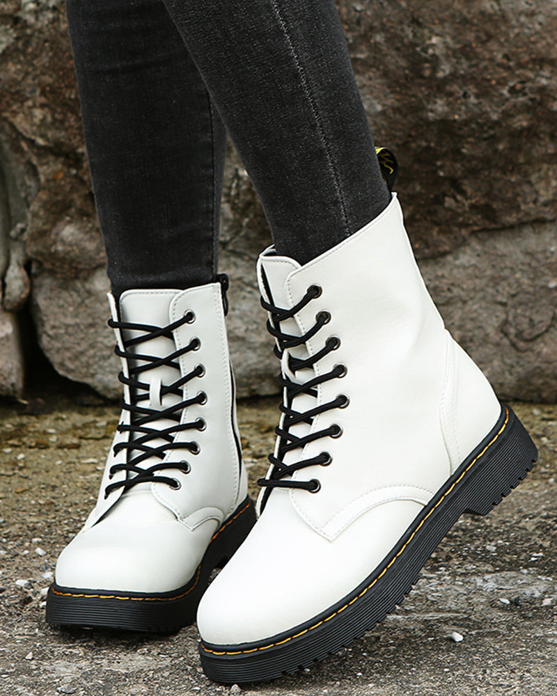 Women leather ankle boots with platform sole, casual spring style