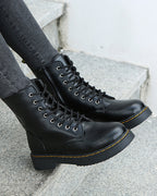 Women leather ankle boots with platform sole, casual spring style