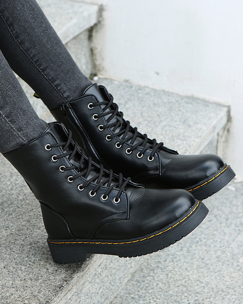 Women leather ankle boots with platform sole, casual spring style