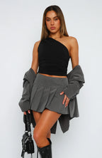 Women one shoulder ruched top asymmetric fitted style