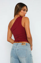 Women one shoulder ruched top asymmetric fitted style