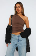 Women one shoulder ruched top asymmetric fitted style
