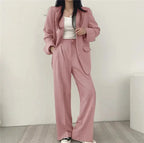 Women's blazer and straight-leg trouser set, solid color co-ord set available in multiple colors