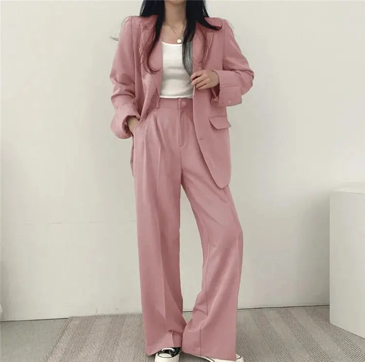 Women's blazer and straight-leg trouser set, solid color co-ord set available in multiple colors