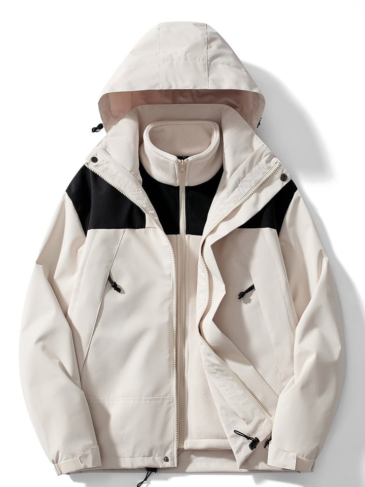 Women 3 in 1 waterproof windproof jacket with removable hood and fleece lining