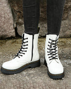Women leather ankle boots with platform sole, casual spring style