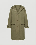 Women hooded water repellent trench coat maxi length in beige