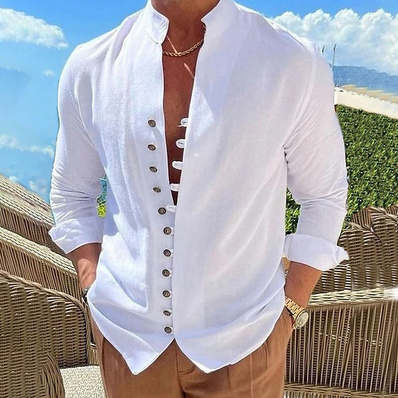 Men's cotton long sleeve shirt in relaxed casual fit, available in multiple colours