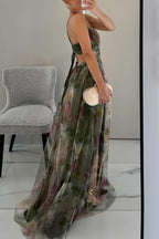 Women floral maxi dress open back with crossover front and thin straps