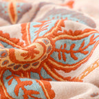 Bohemian cotton throw blanket with tassel fringe and floral jacquard pattern, cream white, 200x230cm