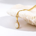 Opal drop pendant necklace 18K gold teardrop natural opal minimalist