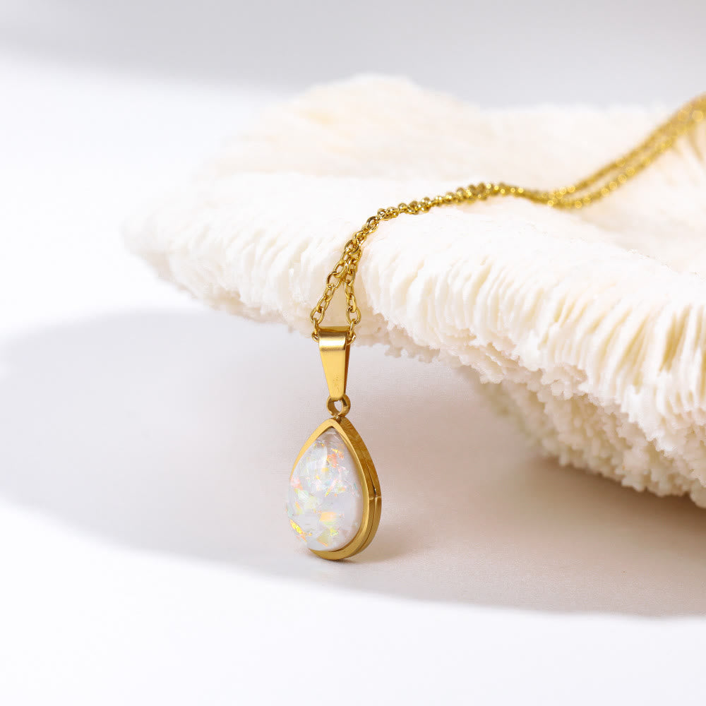 Opal drop pendant necklace 18K gold teardrop natural opal minimalist