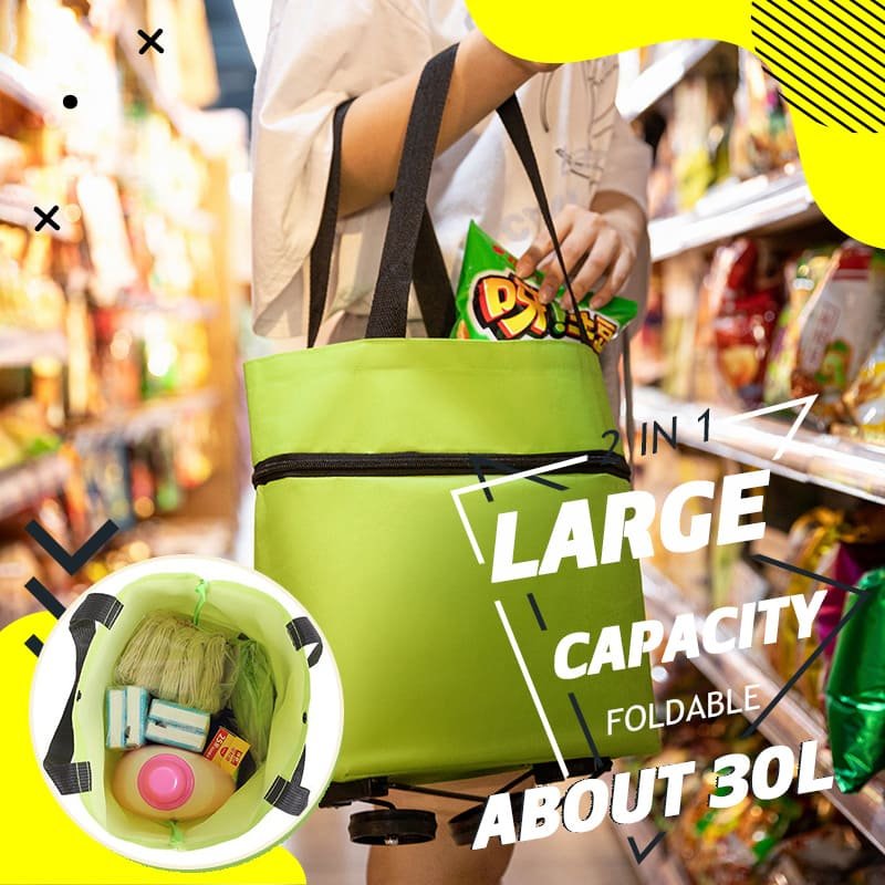 2-in-1 convertible shopping trolley bag with retractable wheels, foldable and lightweight