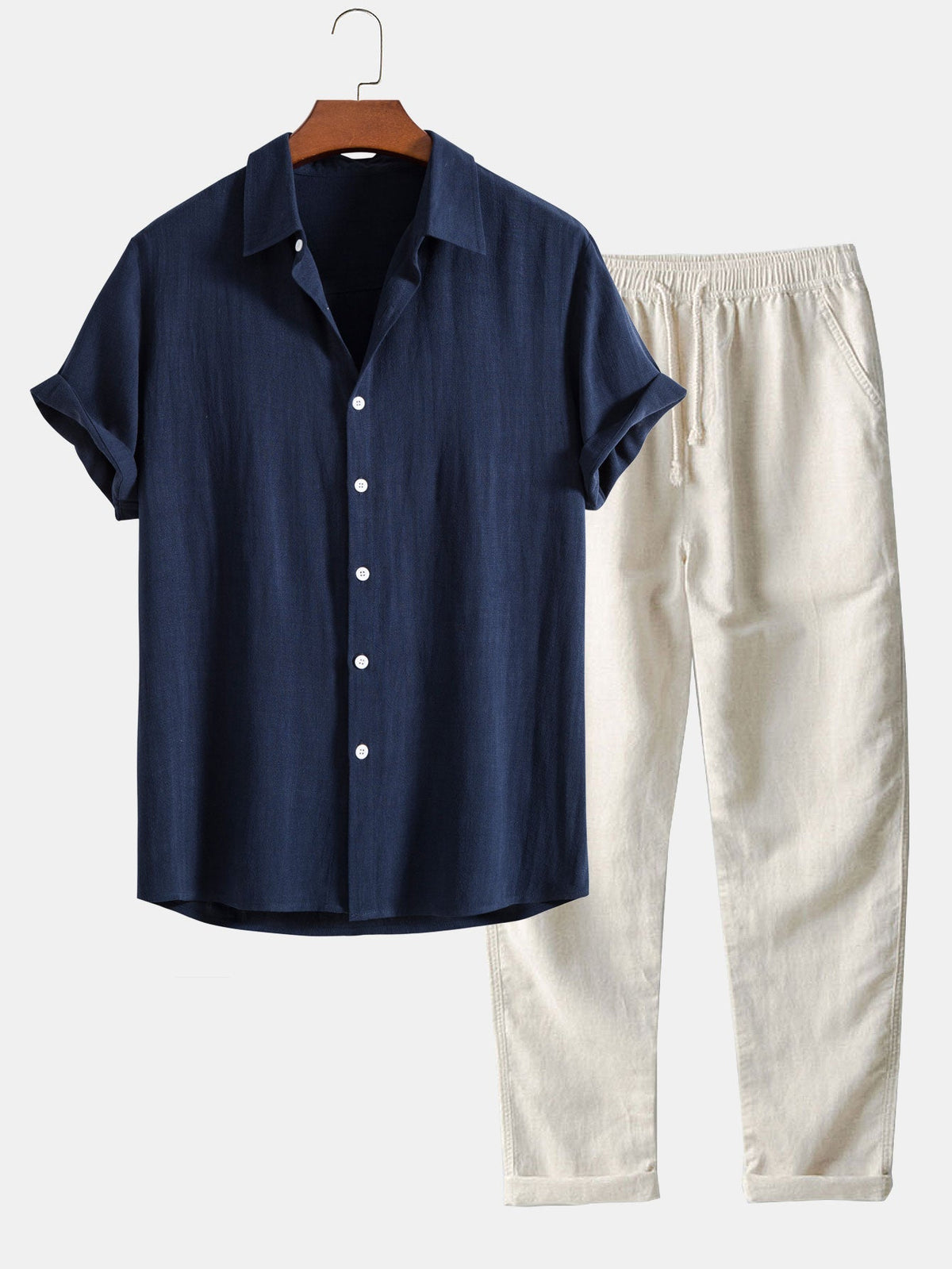 Men's summer outfit set lightweight linen shirt and trousers relaxed fit
