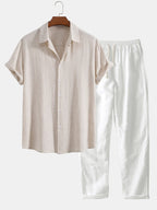 Men's summer outfit set lightweight linen shirt and trousers relaxed fit