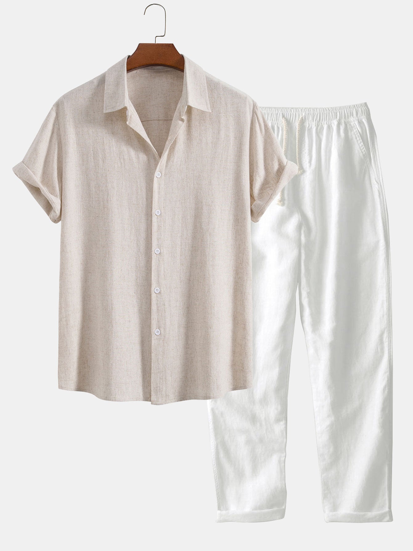 Men's summer outfit set lightweight linen shirt and trousers relaxed fit