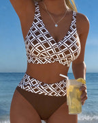 High Waist Bikini Set Women Checkered Two Piece Wireless Bra