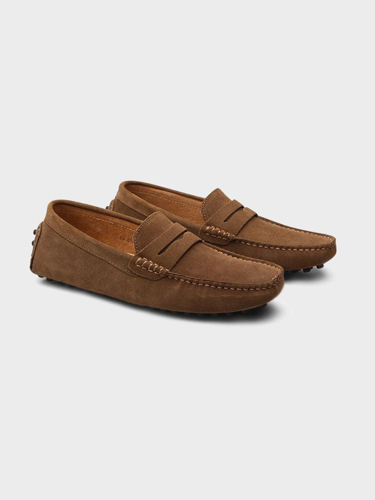 Men's suede loafers slip-on boat shoes in calf suede leather, laceless design