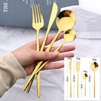 Cutlery set 24 piece stainless steel with gold accent, black white and rose handles