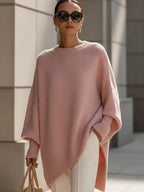 Women oversized pullover sweater in relaxed fit, available in beige black and olive green