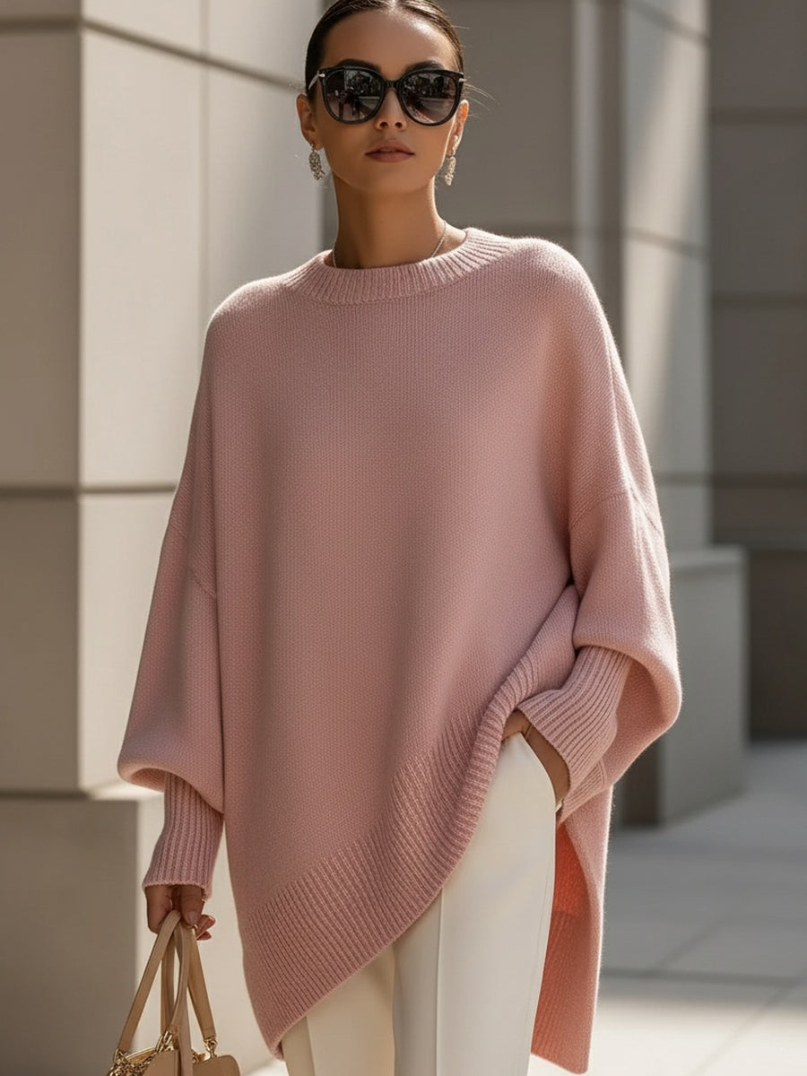 Women oversized pullover sweater in relaxed fit, available in beige black and olive green