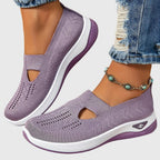Women's orthopaedic slip-on shoes with knitted upper and thick cushioned sole
