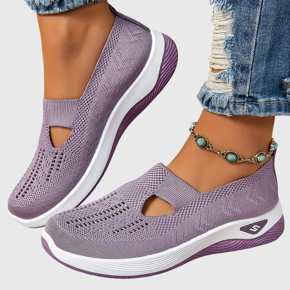 Women's orthopaedic slip-on shoes with knitted upper and thick cushioned sole