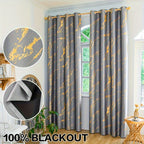 2 Pack Blackout Curtains Gold Foil Marble Grommet Top for Bedroom Living Room