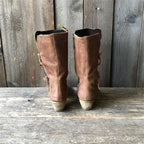 Women's autumn boots in brown water-resistant leather, versatile and elegant