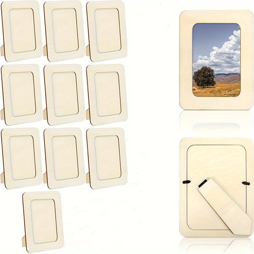 Wooden DIY photo frames set of 10, 15.24 cm light beige contemporary vertical frames