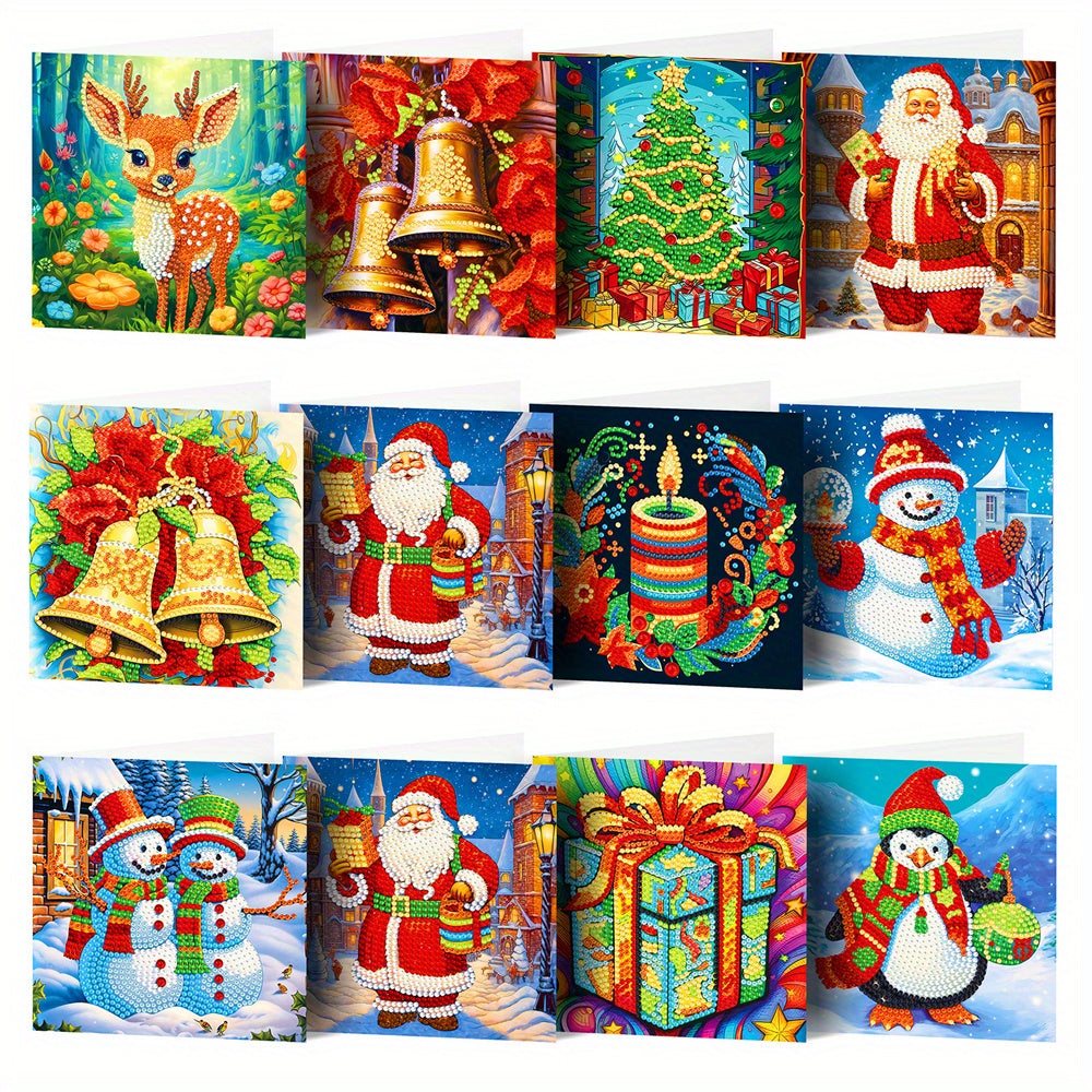 Diamond painting Christmas cards 12-piece set with Santa Claus mosaic design