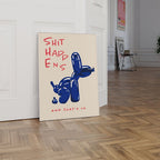 Canvas wall poster balloon dog typography print, frameless modern blue red design