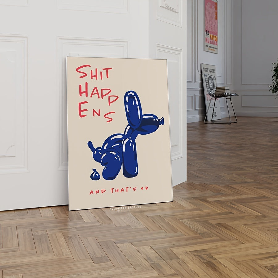 Canvas wall poster balloon dog typography print, frameless modern blue red design