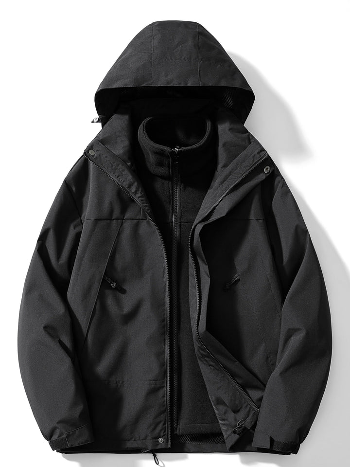 Women 3 in 1 waterproof windproof jacket with removable hood and fleece lining